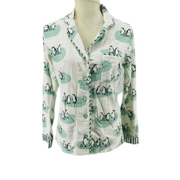 Munki Munki White Penguin Love Flannel Pajama Set Large - Picture 3 of 13